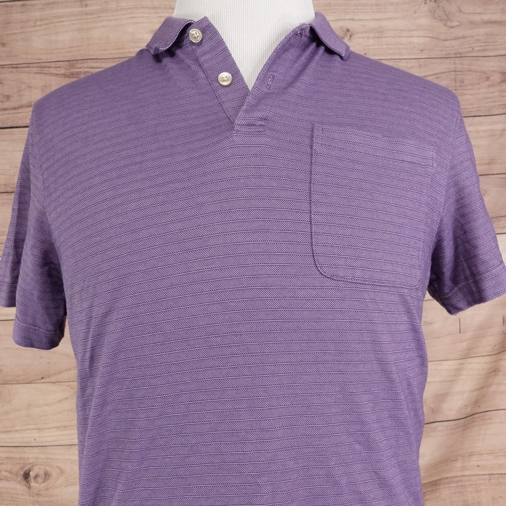 Van Heusen Flex Polo Shirt Mens Medium Purple Stripe Stretch Cotton Blend Knit